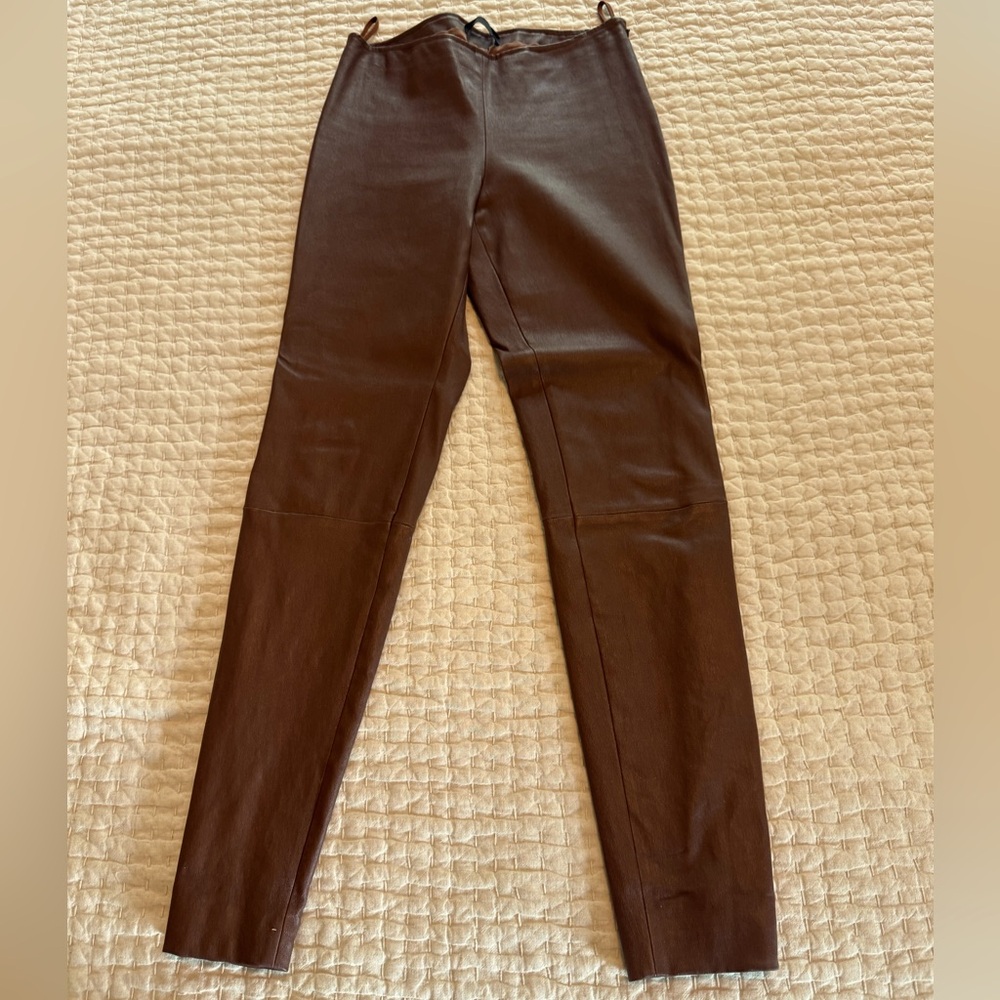 The Row Dark Brown Skinny Leather Pants